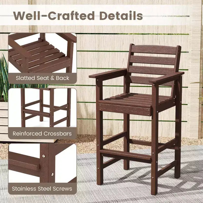 Ensemble de bar 3 pièces Costway pour terrasse, chaises de bar en PEHD avec table haute carrée, repose-pieds et dossier Bleu marine/Gris/Marron/Noir