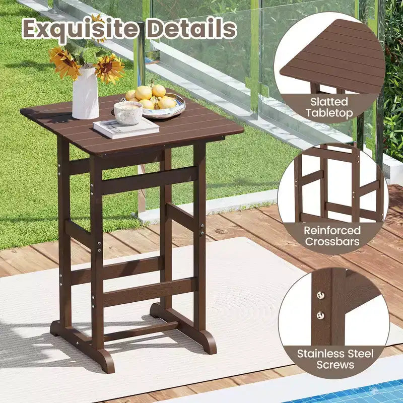 Ensemble de bar 3 pièces Costway pour terrasse, chaises de bar en PEHD avec table haute carrée, repose-pieds et dossier Bleu marine/Gris/Marron/Noir