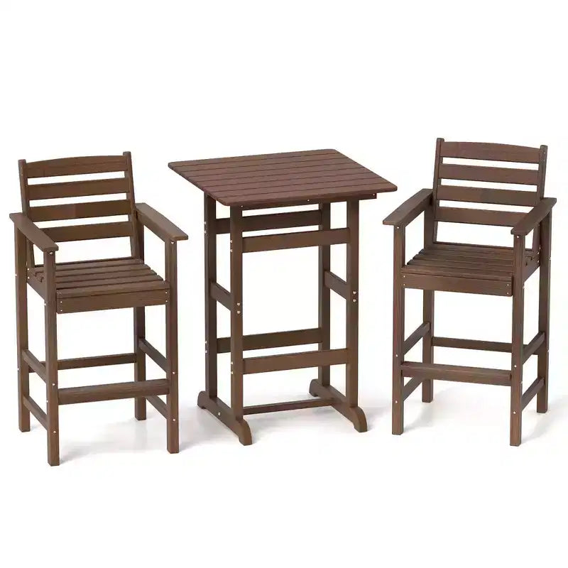 Ensemble de bar 3 pièces Costway pour terrasse, chaises de bar en PEHD avec table haute carrée, repose-pieds et dossier Bleu marine/Gris/Marron/Noir