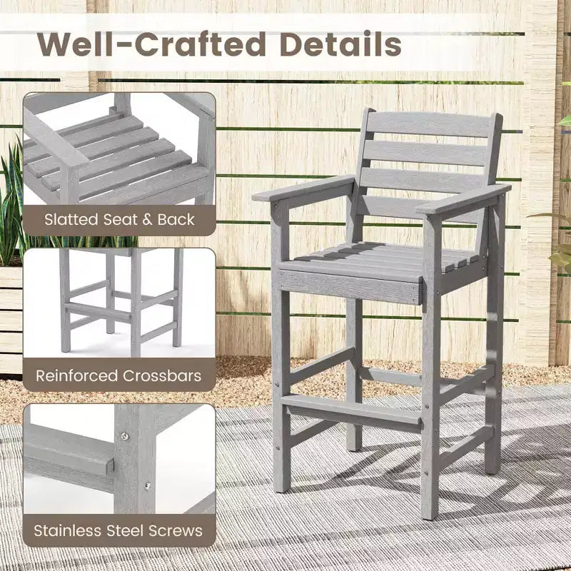 Ensemble de bar 3 pièces Costway pour terrasse, chaises de bar en PEHD avec table haute carrée, repose-pieds et dossier Bleu marine/Gris/Marron/Noir