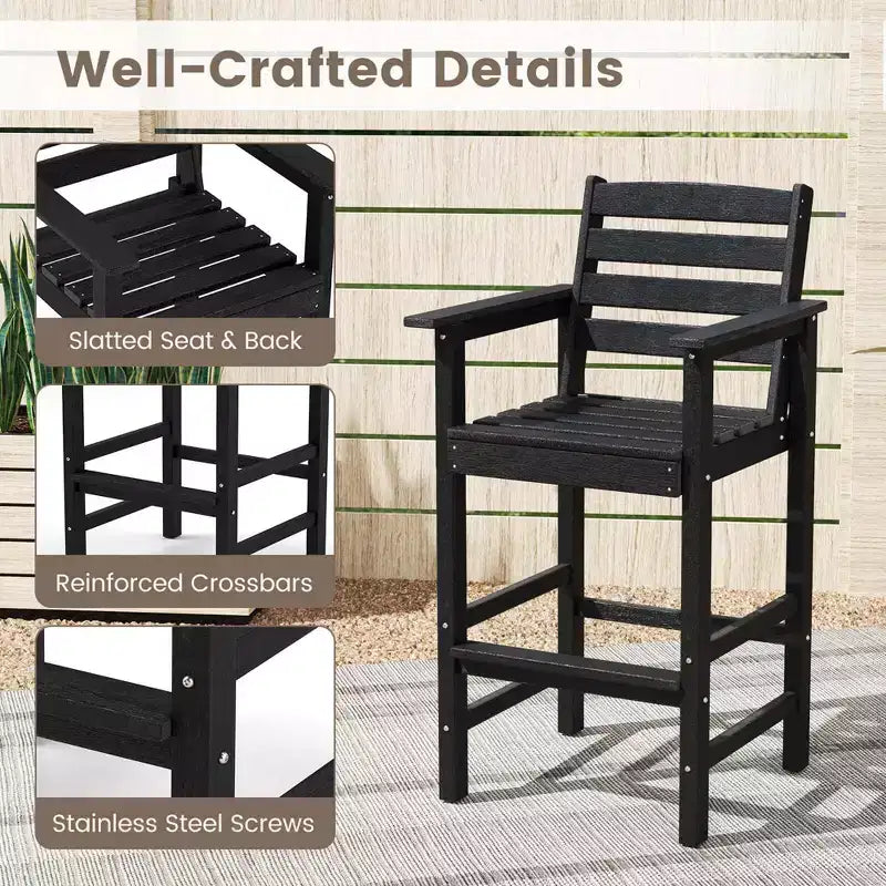 Ensemble de bar 3 pièces Costway pour terrasse, chaises de bar en PEHD avec table haute carrée, repose-pieds et dossier Bleu marine/Gris/Marron/Noir