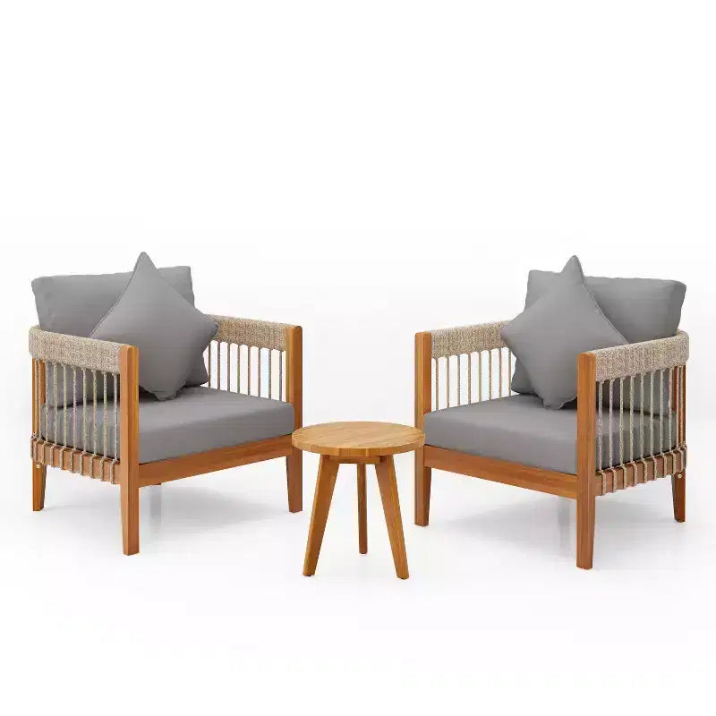 Christopher Knight Home Clifton Ensemble de 3 pièces de Patio en Acacia Rustique et Design à Lattes de Corde avec Coussins