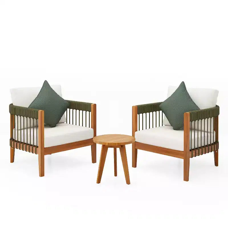Christopher Knight Home Clifton Ensemble de 3 pièces de Patio en Acacia Rustique et Design à Lattes de Corde avec Coussins