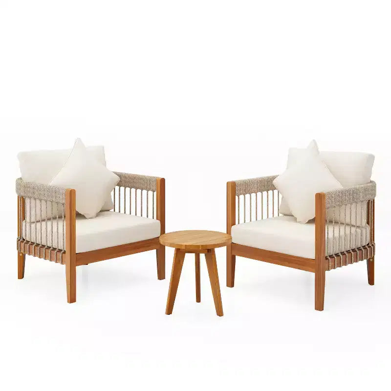 Christopher Knight Home Clifton Ensemble de 3 pièces de Patio en Acacia Rustique et Design à Lattes de Corde avec Coussins