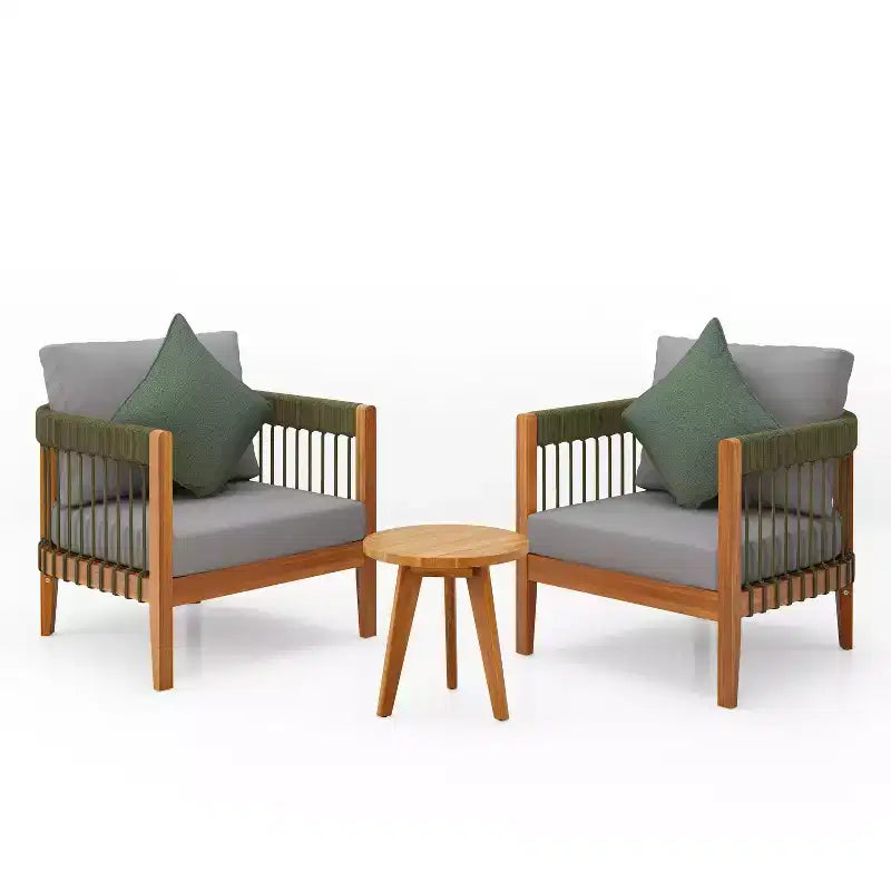 Christopher Knight Home Clifton Ensemble de 3 pièces de Patio en Acacia Rustique et Design à Lattes de Corde avec Coussins