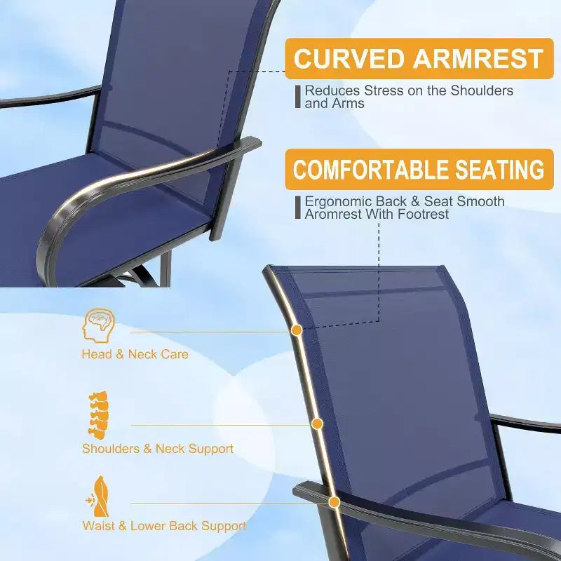 Acekool Lot de 2 tabourets de bar pivotants d'extérieur avec dossier haut et accoudoirs, chaises de terrasse en textilène toutes saisons avec rotation à 360° pour terrasse et patio