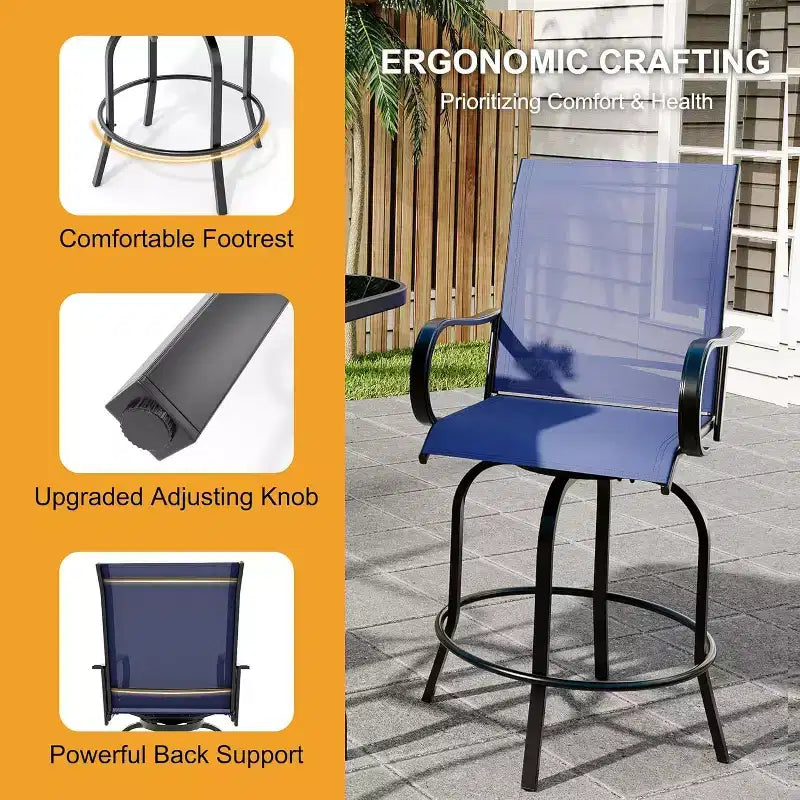 Acekool Lot de 2 tabourets de bar pivotants d'extérieur avec dossier haut et accoudoirs, chaises de terrasse en textilène toutes saisons avec rotation à 360° pour terrasse et patio