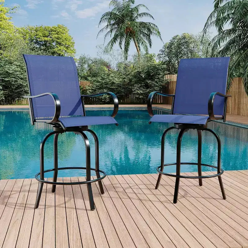 Acekool Lot de 2 tabourets de bar pivotants d'extérieur avec dossier haut et accoudoirs, chaises de terrasse en textilène toutes saisons avec rotation à 360° pour terrasse et patio