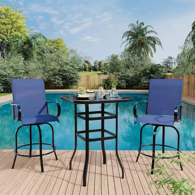 Acekool Lot de 2 tabourets de bar pivotants d'extérieur avec dossier haut et accoudoirs, chaises de terrasse en textilène toutes saisons avec rotation à 360° pour terrasse et patio