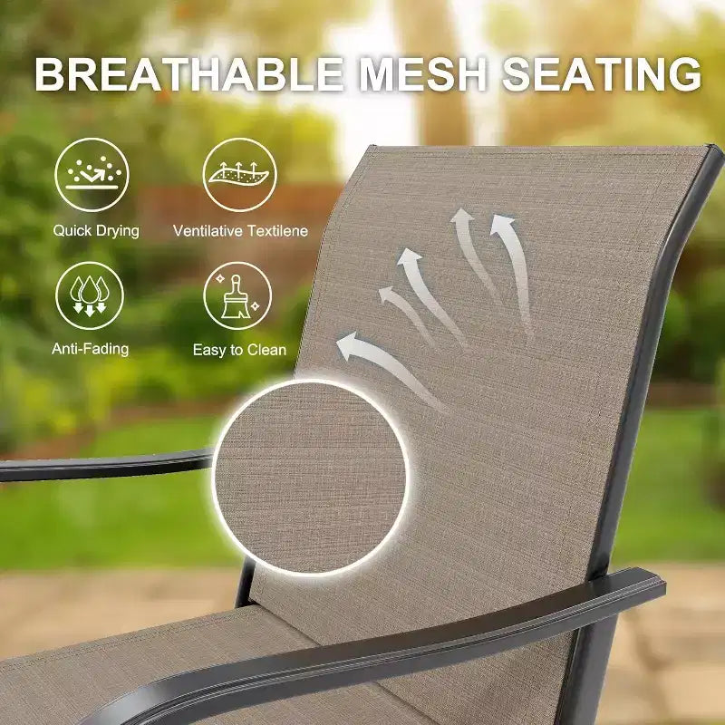 Acekool Lot de 2 tabourets de bar pivotants d'extérieur avec dossier haut et accoudoirs, chaises de terrasse en textilène toutes saisons avec rotation à 360° pour terrasse et patio