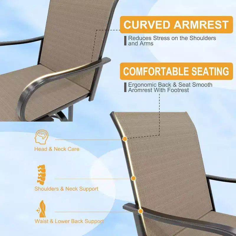 Acekool Lot de 2 tabourets de bar pivotants d'extérieur avec dossier haut et accoudoirs, chaises de terrasse en textilène toutes saisons avec rotation à 360° pour terrasse et patio
