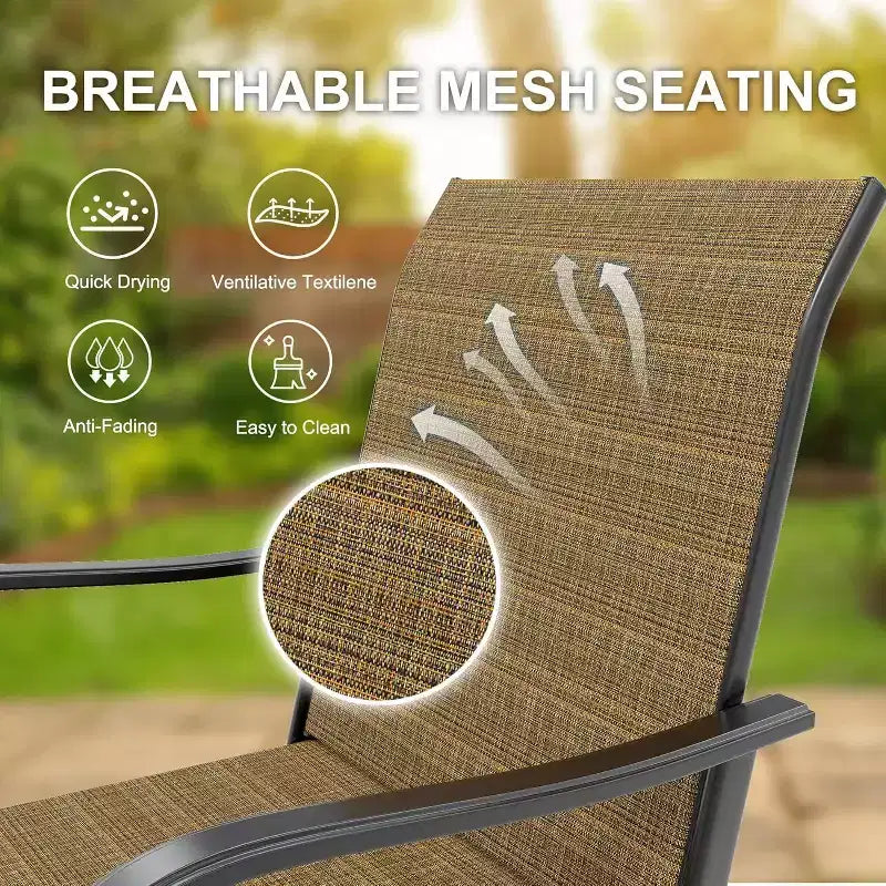 Acekool Lot de 2 tabourets de bar pivotants d'extérieur avec dossier haut et accoudoirs, chaises de terrasse en textilène toutes saisons avec rotation à 360° pour terrasse et patio