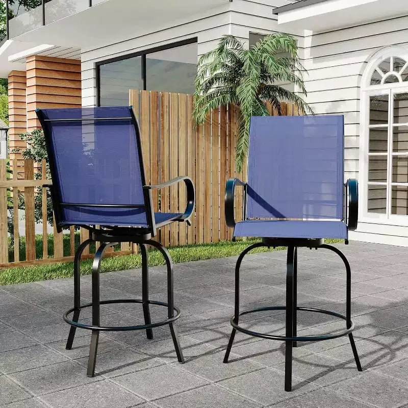 Acekool Lot de 2 tabourets de bar pivotants d'extérieur avec dossier haut et accoudoirs, chaises de terrasse en textilène toutes saisons avec rotation à 360° pour terrasse et patio