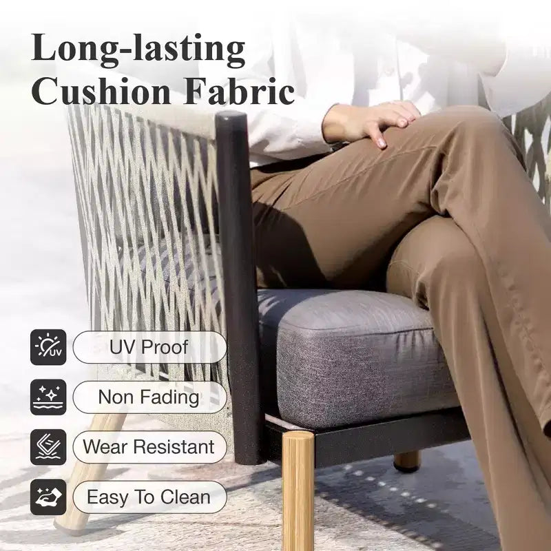 Captiva Designs Ensemble de conversation de canapé d'extérieur moderne en corde tressée 6 pièces avec pouf