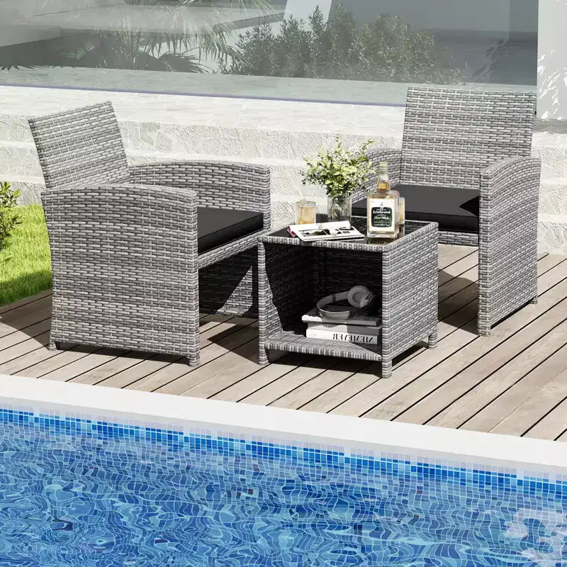 Ensemble de meubles de patio Costway 3 pièces avec table basse en verre trempé et coussins de siège moelleux gris/noir/blanc