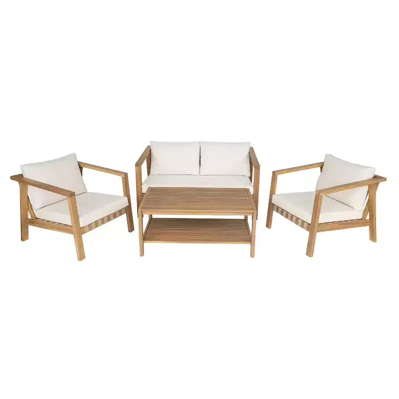 Christopher Knight Home Fraser Ensemble de conversation 4 pièces d'extérieur en bois d'acacia avec lattes et coussins