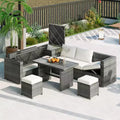 Whisen 6-Piece Outdoor PE Rattan Sofa Set with Storage Box & Removable Covers