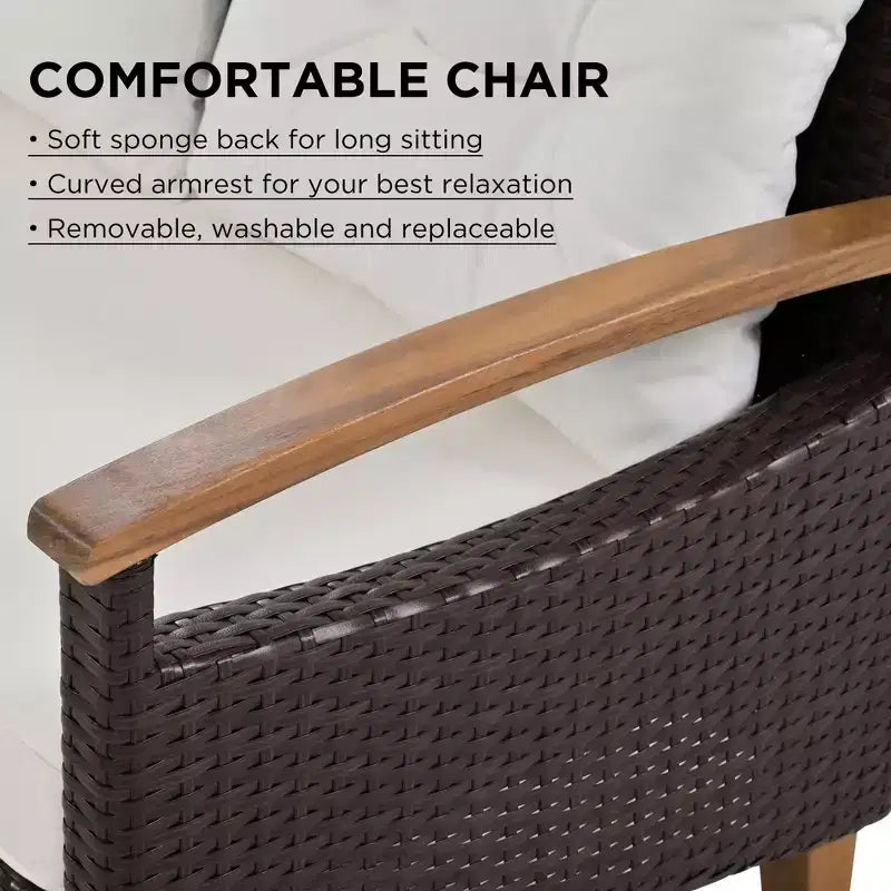 Ensemble de mobilier de jardin 4 pièces, salon de jardin pour terrasse, ensemble de canapés d'extérieur en rotin PE, table et pieds en bois, marron et beige