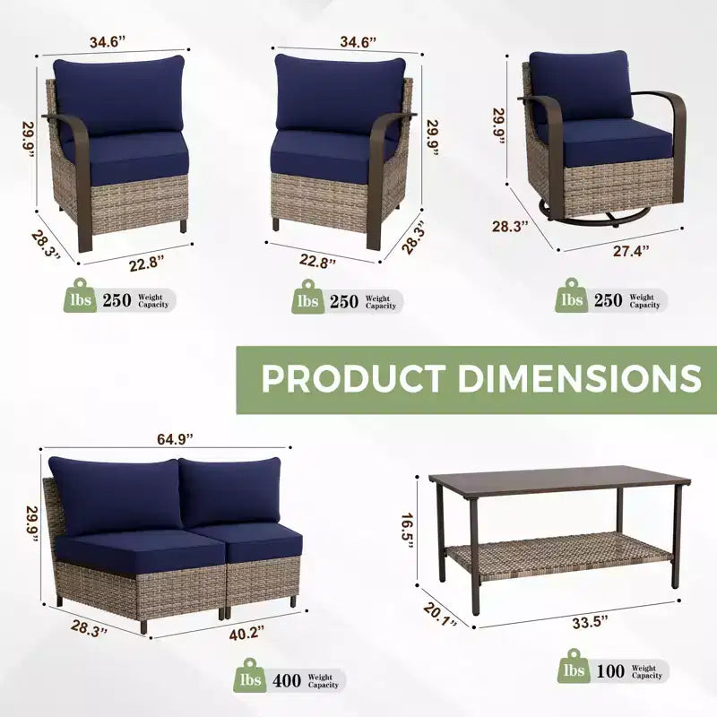 EAGLE PEAK Ensemble de mobilier de patio Coastal Vista, ensemble de conversation de patio en osier incurvé demi-lune avec table basse
