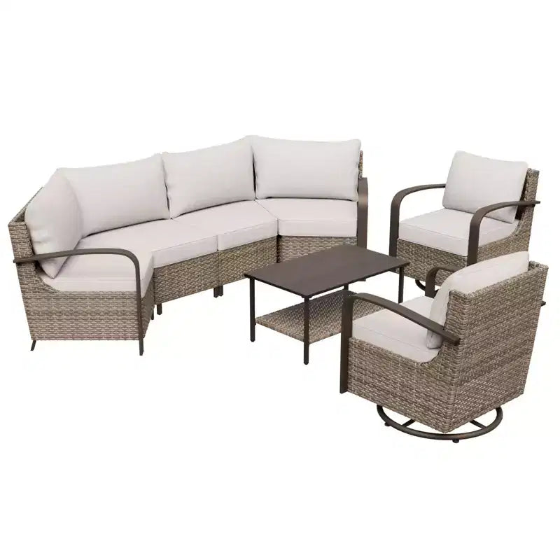 EAGLE PEAK Ensemble de mobilier de patio Coastal Vista, ensemble de conversation de patio en osier incurvé demi-lune avec table basse