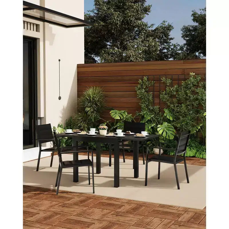 Lot de 4 chaises de patio empilables - Chaises de salle à manger empilables d'extérieur en aluminium avec tissu textilène respirant pour l'extérieur, le patio, la terrasse, le jardin