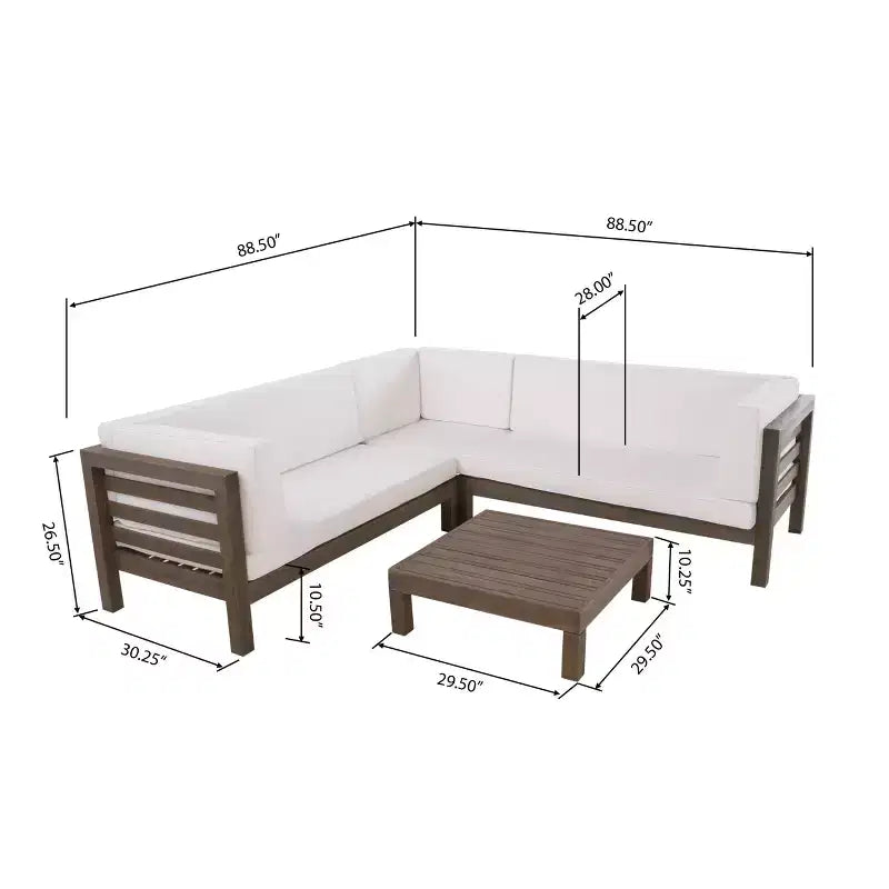 Christopher Knight Home Cynthia Ensemble de canapés de jardin modulables en L en bois d'acacia rembourrés à 5 places avec table basse