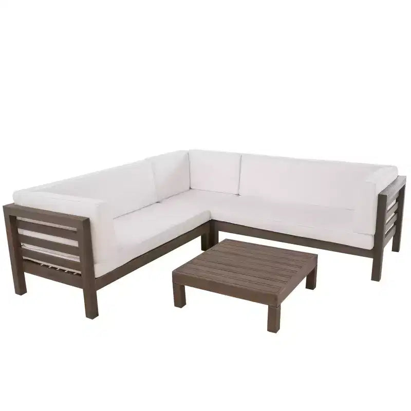 Christopher Knight Home Cynthia Ensemble de canapés de jardin modulables en L en bois d'acacia rembourrés à 5 places avec table basse