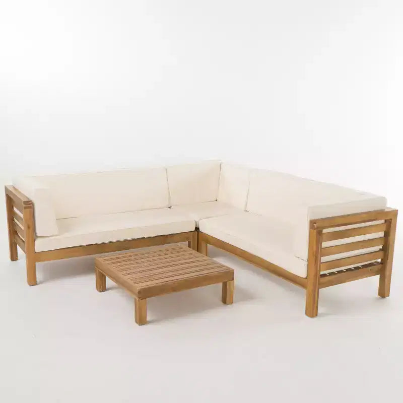 Christopher Knight Home Cynthia Ensemble de canapés de jardin modulables en L en bois d'acacia rembourrés à 5 places avec table basse