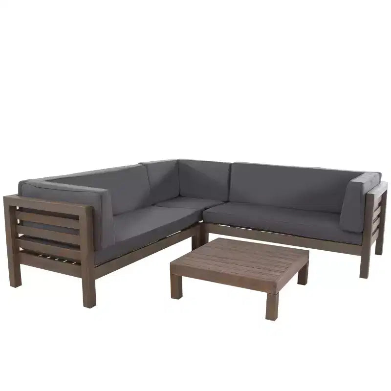 Christopher Knight Home Cynthia Ensemble de canapés de jardin modulables en L en bois d'acacia rembourrés à 5 places avec table basse