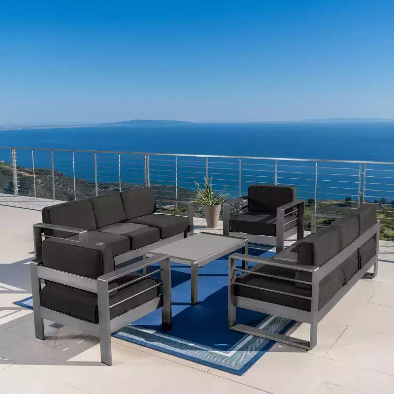 GDFStudio Crested Bay Outdoor Aluminum 8 Seater Chat Set with Cushions