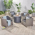Christopher Knight Home Overton Outdoor Wicker 5 Piece Club Chair and Fire Pit Set with Cushions