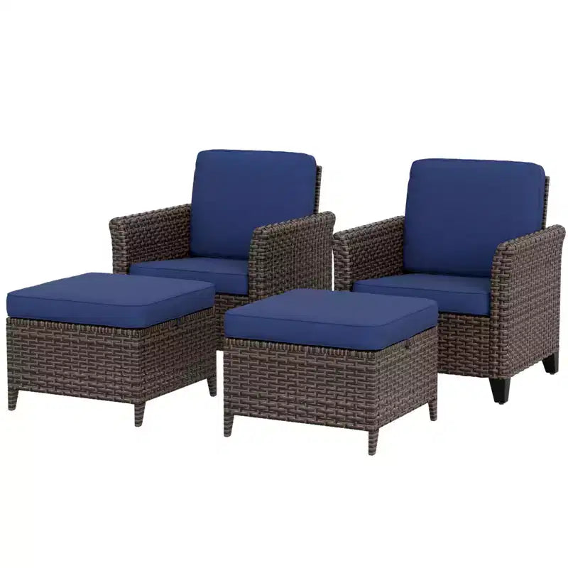 EAGLE PEAK Ocean Vista Ensemble de salon de jardin 4 pièces en osier, Ensemble de fauteuils de conversation et de salle à manger en osier varié avec coussins