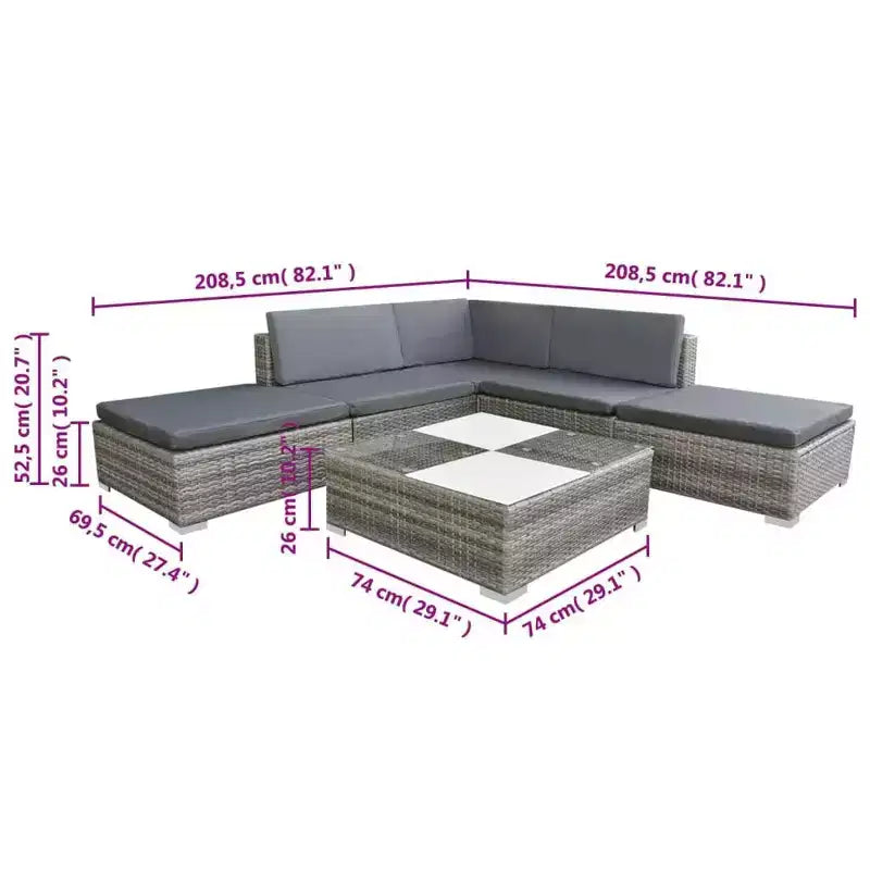 vidaXL Ensemble de meubles de jardin gris en résine tressée modulaire moyen