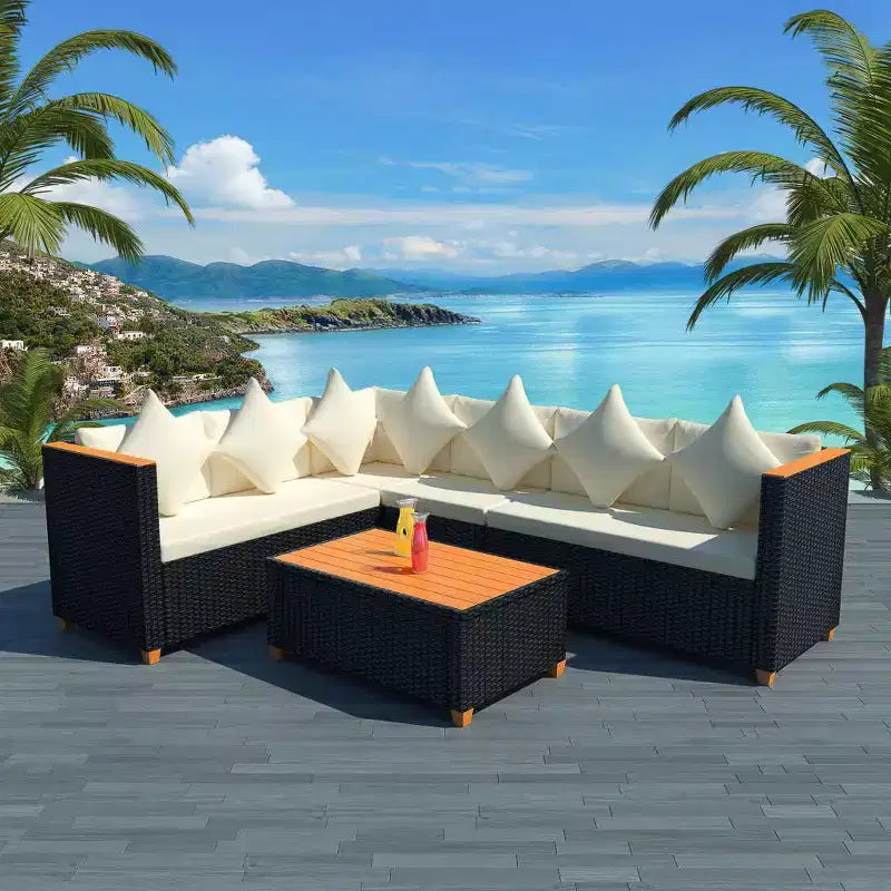 vidaXL Ensemble de salon de jardin 4 pièces en résine tressée noire avec coussins - Confort extérieur résistant aux intempéries pour jardin et terrasse
