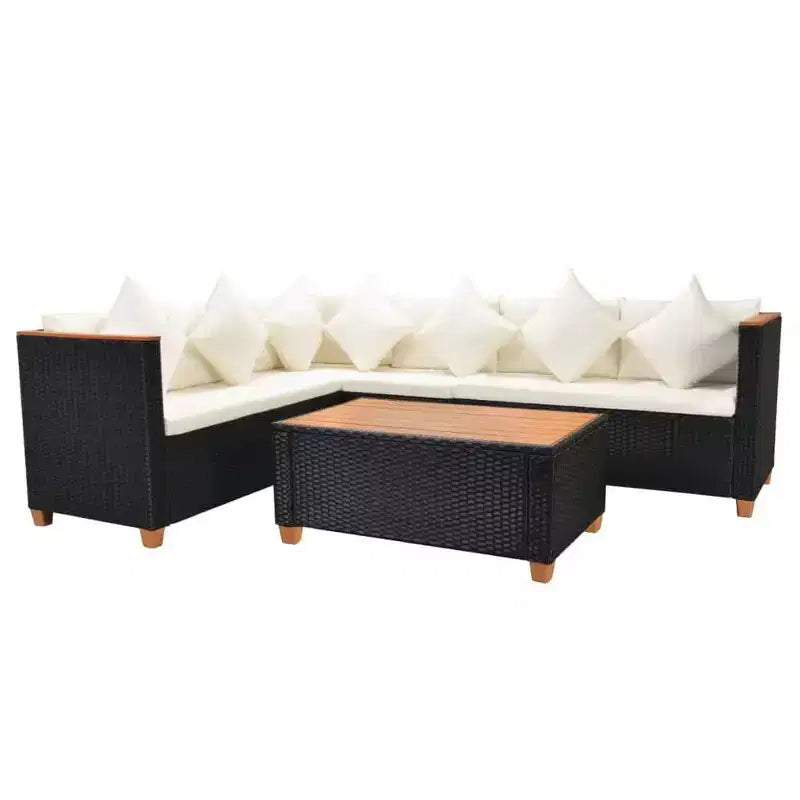 vidaXL Ensemble de salon de jardin 4 pièces en résine tressée noire avec coussins - Confort extérieur résistant aux intempéries pour jardin et terrasse