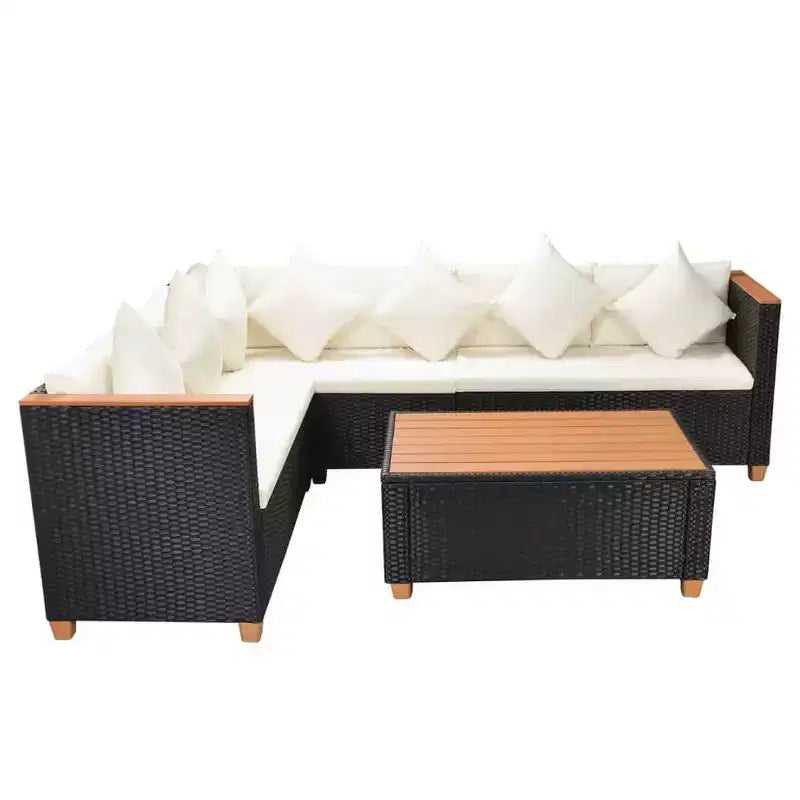 vidaXL Ensemble de salon de jardin 4 pièces en résine tressée noire avec coussins - Confort extérieur résistant aux intempéries pour jardin et terrasse