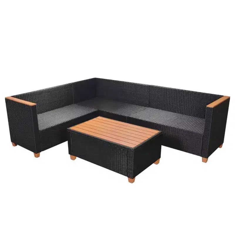 vidaXL Ensemble de salon de jardin 4 pièces en résine tressée noire avec coussins - Confort extérieur résistant aux intempéries pour jardin et terrasse