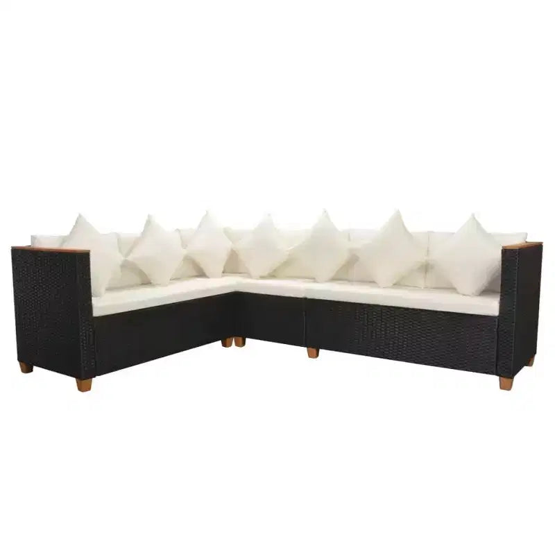 vidaXL Ensemble de salon de jardin 4 pièces en résine tressée noire avec coussins - Confort extérieur résistant aux intempéries pour jardin et terrasse