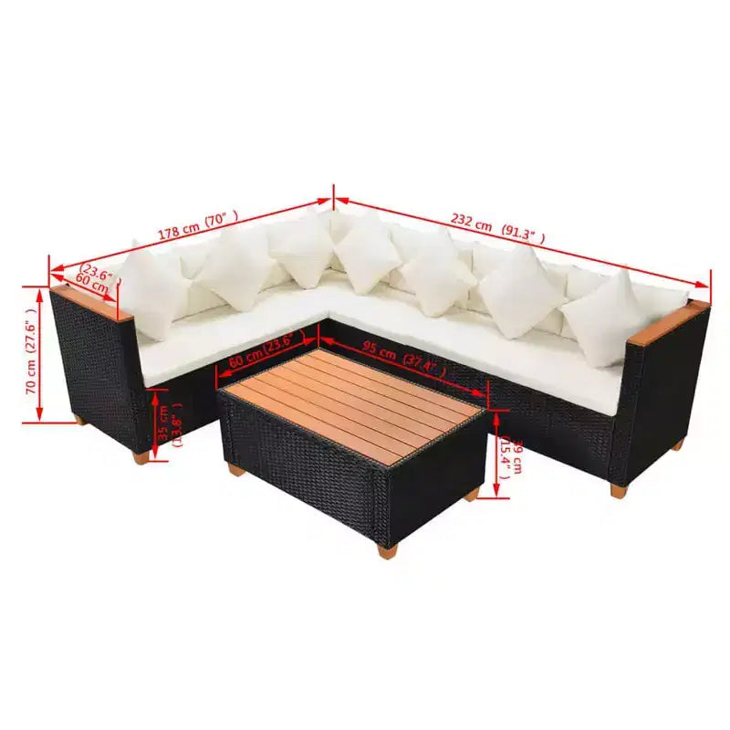 vidaXL Ensemble de salon de jardin 4 pièces en résine tressée noire avec coussins - Confort extérieur résistant aux intempéries pour jardin et terrasse