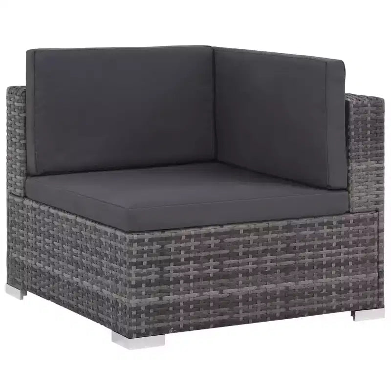 vidaXL Salon de jardin 8 pièces gris en résine tressée avec coussins, canapés d'angle et centraux, table basse et pouf - Mobilier de jardin intérieur/extérieur