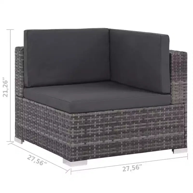 vidaXL Salon de jardin 8 pièces gris en résine tressée avec coussins, canapés d'angle et centraux, table basse et pouf - Mobilier de jardin intérieur/extérieur