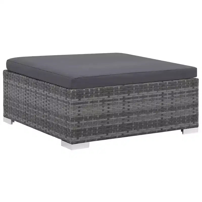 vidaXL Salon de jardin 8 pièces gris en résine tressée avec coussins, canapés d'angle et centraux, table basse et pouf - Mobilier de jardin intérieur/extérieur