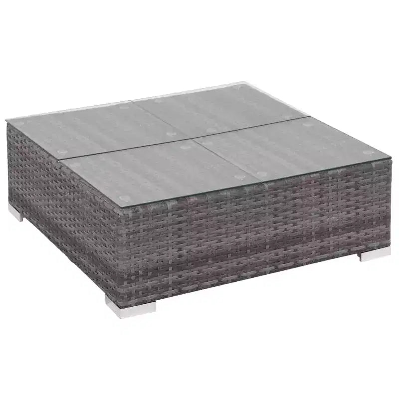 vidaXL Salon de jardin 8 pièces gris en résine tressée avec coussins, canapés d'angle et centraux, table basse et pouf - Mobilier de jardin intérieur/extérieur