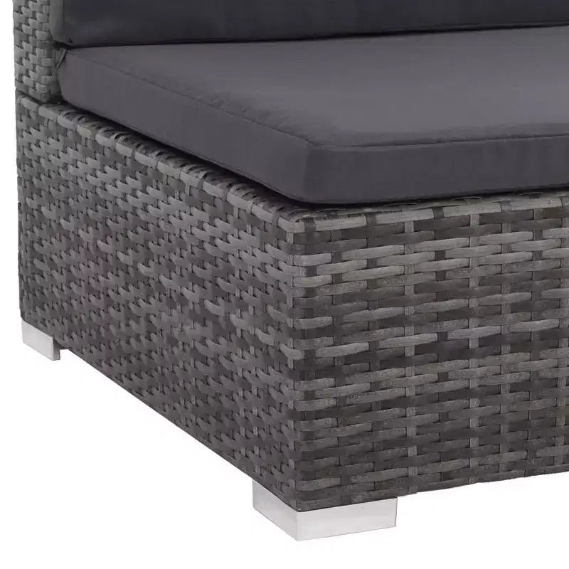 vidaXL Salon de jardin 8 pièces gris en résine tressée avec coussins, canapés d'angle et centraux, table basse et pouf - Mobilier de jardin intérieur/extérieur
