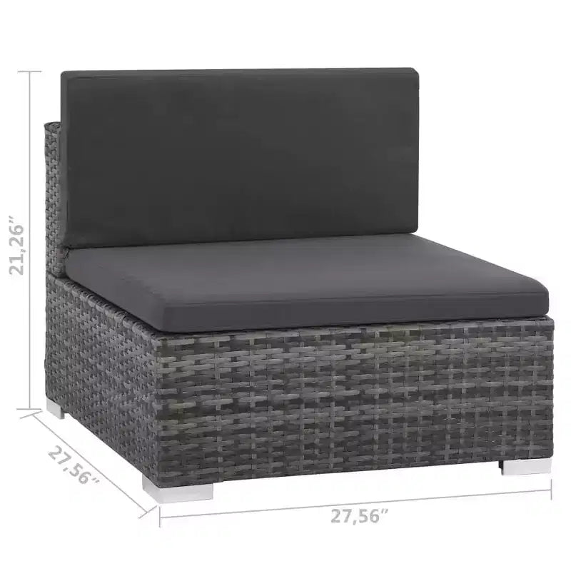 vidaXL Salon de jardin 8 pièces gris en résine tressée avec coussins, canapés d'angle et centraux, table basse et pouf - Mobilier de jardin intérieur/extérieur
