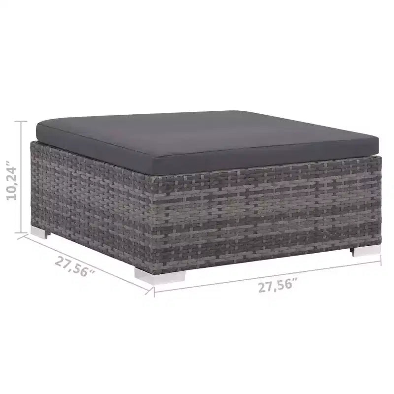 vidaXL Salon de jardin 8 pièces gris en résine tressée avec coussins, canapés d'angle et centraux, table basse et pouf - Mobilier de jardin intérieur/extérieur