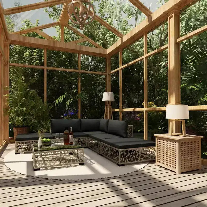 vidaXL Ensemble de canapés de jardin 6 pièces Résine tressée Gris Modulable