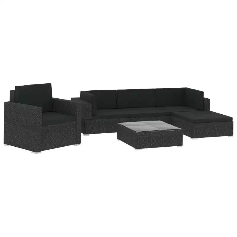 vidaXL Garden Lounge Set Black (Rattan), Black (Cushions)