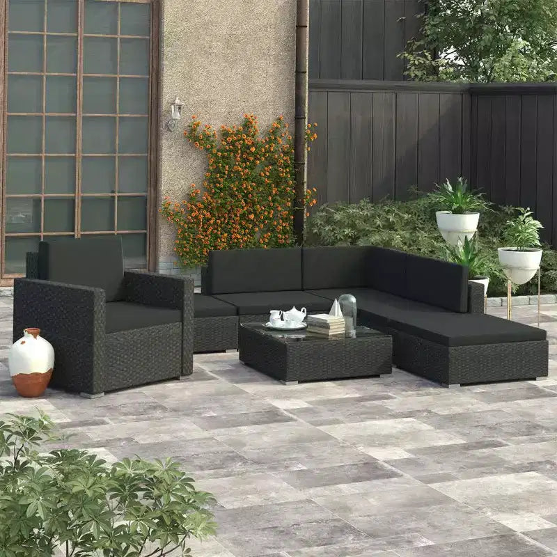vidaXL Salon de jardin noir (rotin), noir (coussins)