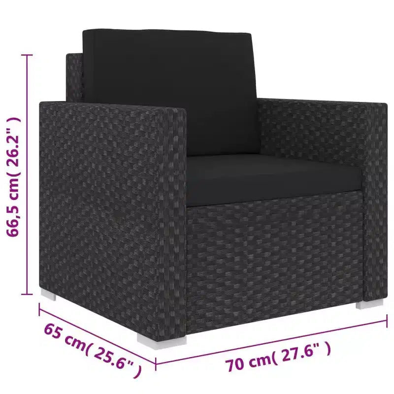 vidaXL Salon de jardin noir (rotin), noir (coussins)
